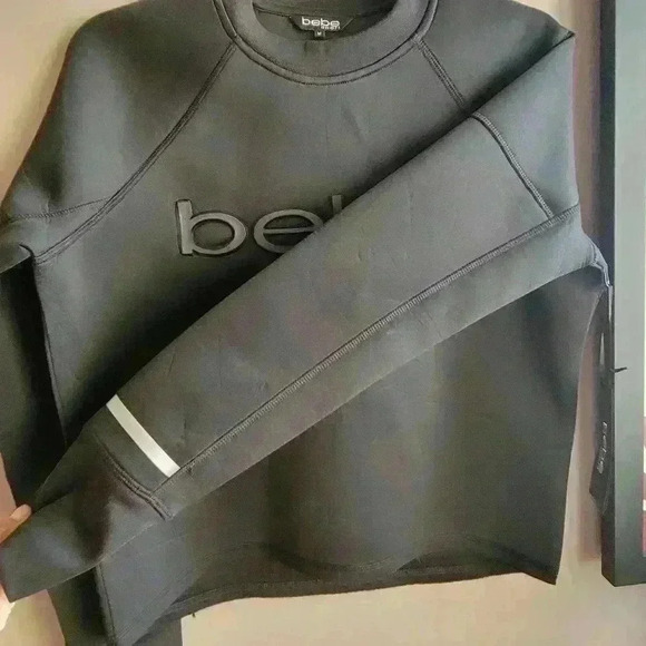 Bebe Sport Women's Sweatshirt Size Medium Black Logo Pullover Crew Long Sleeve - Picture 8 of 9